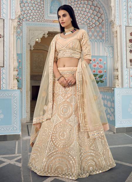 Cream Colour New Latest Wedding Wear Heavy Thread Foil Mirror Work Latest Lehenga Choli Collection 8803